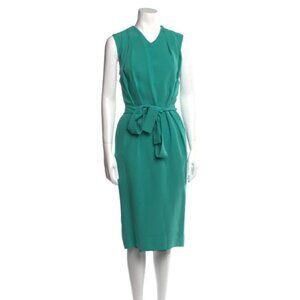 Costello Tagliapietra Blue Green Plunge Back Tie Waist Silk Midi Dress